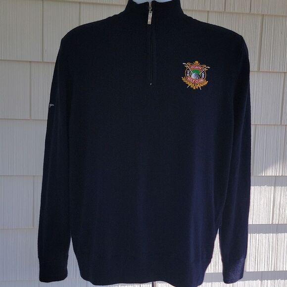 Greg Norman Mens 1/4 Zip Navy Golf Heavy Pullover Lined Wool Blend Sweater L - Picture 10 of 10